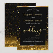 Moderne Luxe Goud Zwart Sparkles Uitnodiging (Voorkant / Achterkant)