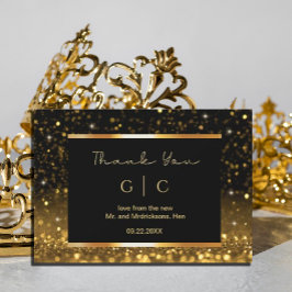 Moderne luxe goud zwarte glitters  bedankkaart