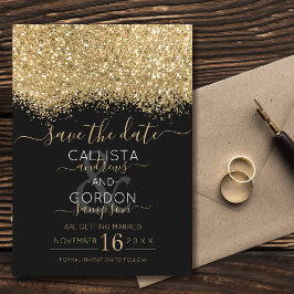 Moderne Luxe Goud Zwarte Glitters Confetti Bruilof Save The Date