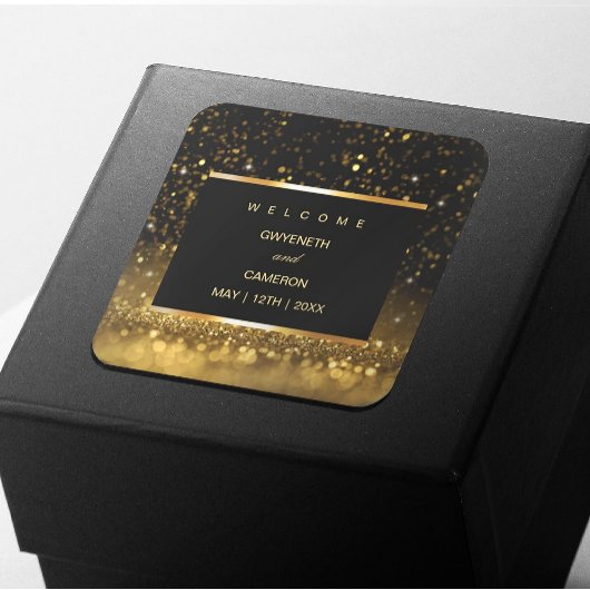 Moderne luxe goud zwarte glitters vierkante sticker