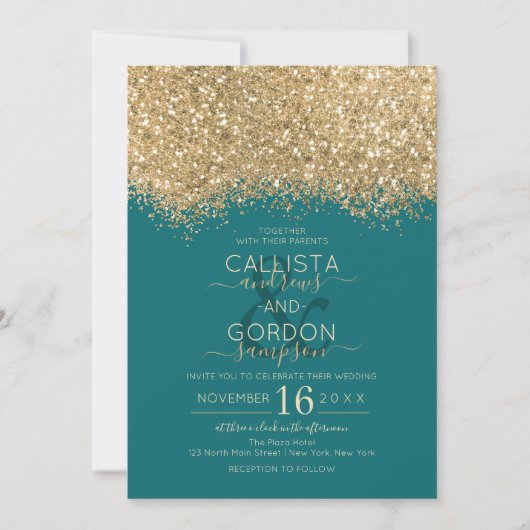 Moderne Luxe Gouden Blauwgroen Glitter Confetti We Kaart (Voorkant)