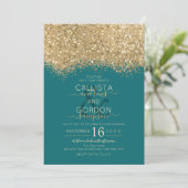 Moderne Luxe Gouden Blauwgroen Glitter Confetti We Kaart (Staand voorkant)
