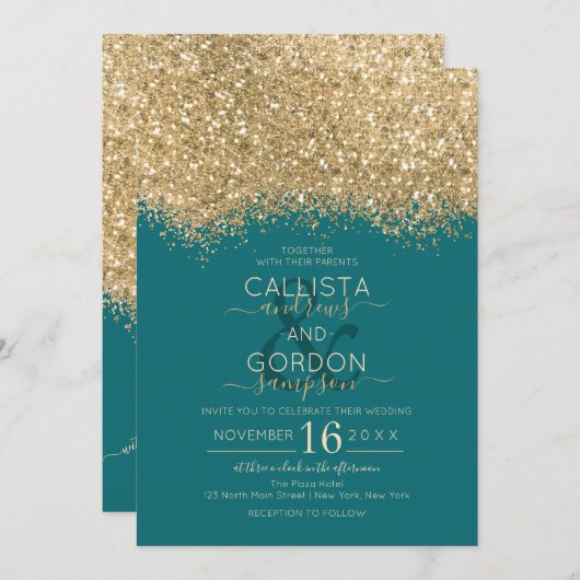 Moderne Luxe Gouden Blauwgroen Glitter Confetti We Kaart (Voorkant / Achterkant)