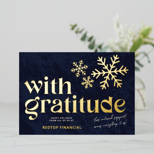 Moderne luxe gouden dankbaarheid Business Folie Feestdagenkaart (Staand Voorkant)