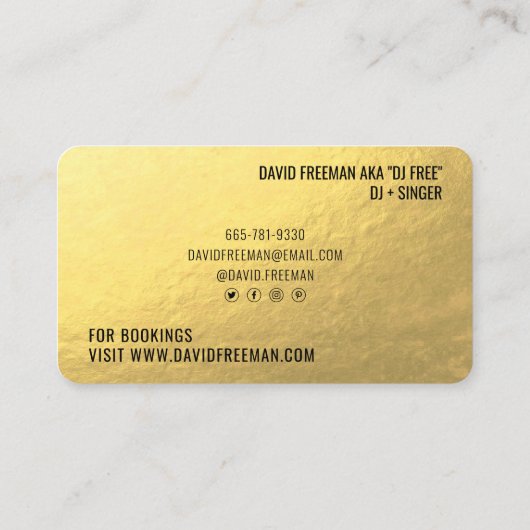 Moderne luxe gouden folie zwarte dj muziek draaita visitekaartje (Achterkant)