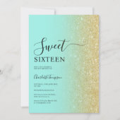 Moderne luxe gouden glitter munt zoet 16 kaart (Voorkant)