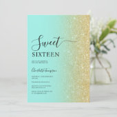Moderne luxe gouden glitter munt zoet 16 kaart (Staand voorkant)