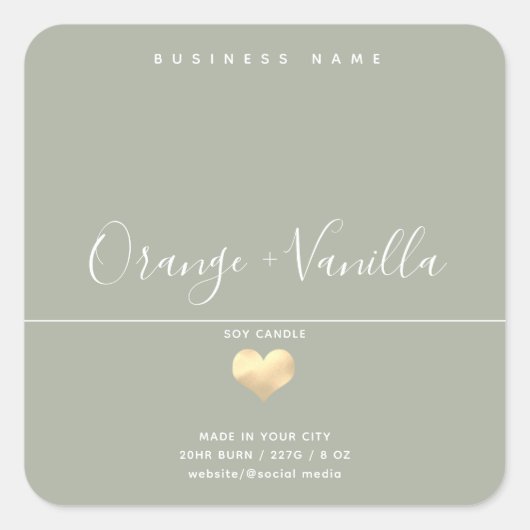 Moderne luxe gouden hart typografie kaars  vierkante sticker (Voorkant)