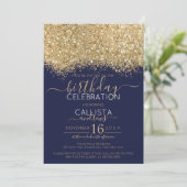 Moderne Luxe Gouden Marine Glitter Confetti Verjaa Kaart (Staand voorkant)