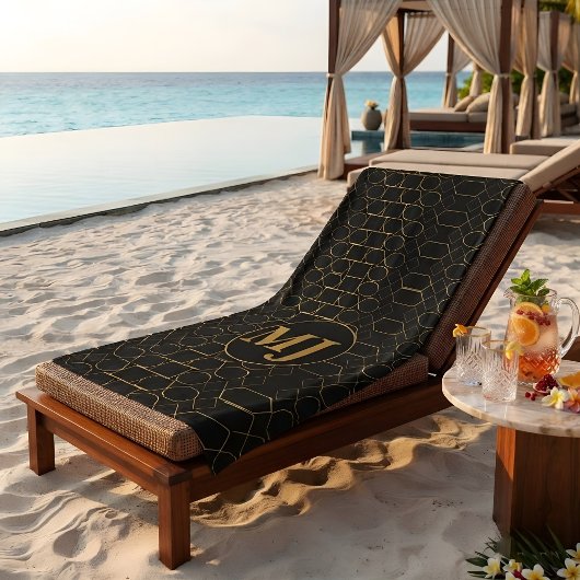 Moderne luxe gouden monogram gepersonaliseerd strandlaken