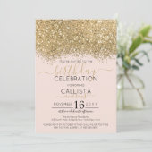 Moderne Luxe Gouden Roze Glitter Confetti Verjaard Kaart (Staand voorkant)