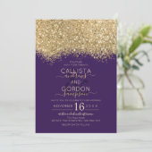Moderne Luxe Gouden Violet Glitter Confetti bruilo Kaart (Staand voorkant)