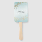 Moderne Luxe Gouden Vlekjes Turquoise Mist Bruilof Handwaaier (Achterkant)