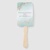 Moderne Luxe Gouden Vlekjes Turquoise Mist Bruilof Handwaaier (Voorkant)