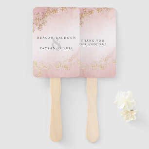 Moderne Luxe Gouden Vlekken Blush Roze Mist Bruilo Handwaaier