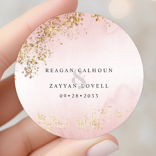Moderne Luxe Gouden Vlekken Blush Roze Trouw Ronde Sticker