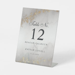 Moderne Luxe Gouden Vlekken Grijze Nevel Tafelnumm Reclamebord Met Voetstuk