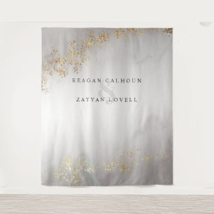 Moderne Luxe Gouden Vlekken Grijze Nevel Trouwfoto Wandkleed