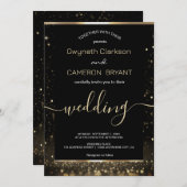 Moderne luxe gouden zwarte glitters uitnodiging (Voorkant / Achterkant)