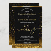 Moderne luxe gouden zwarte glitters uitnodiging (Voorkant / Achterkant)