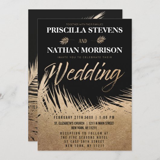 Moderne, luxe goudpalm vertrekt het Latijnse huwel Kaart (Voorkant / Achterkant)