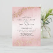 Moderne luxe goudvlekken op een roze bruine bruilo kaart (Staand voorkant)