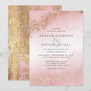 Moderne luxe goudvlekken op een roze bruine bruilo kaart