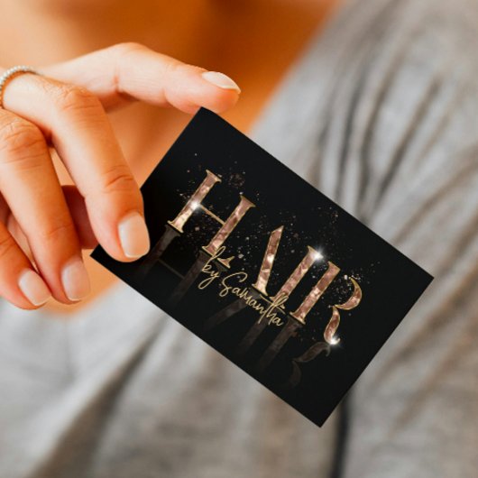 Moderne luxe haarstylist roos gouden typografie visitekaartje