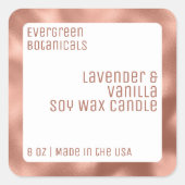 Moderne luxe kaars Label White Rose Gold Square (Voorkant)