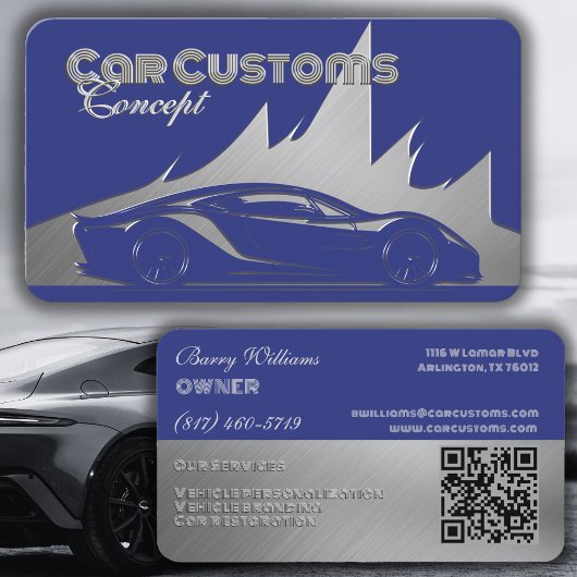 Moderne Luxe Kobalt Zilver gegraveerd-stijl Auto Visitekaartje