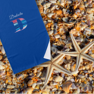 Moderne luxe koraalblauwe initiaal naam D blauw Strandlaken