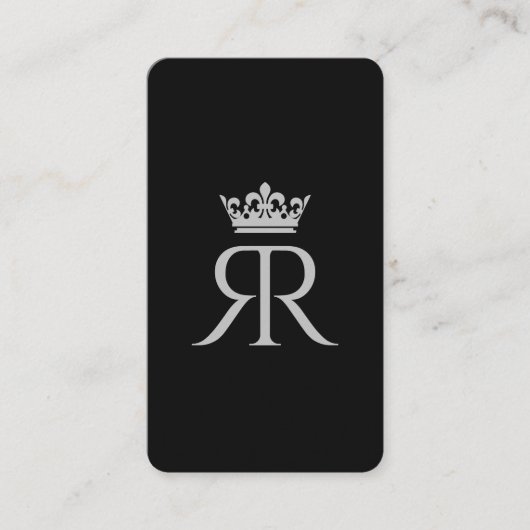Moderne luxe kroon monogram R zwart grijs Visitekaartje (Voorkant)
