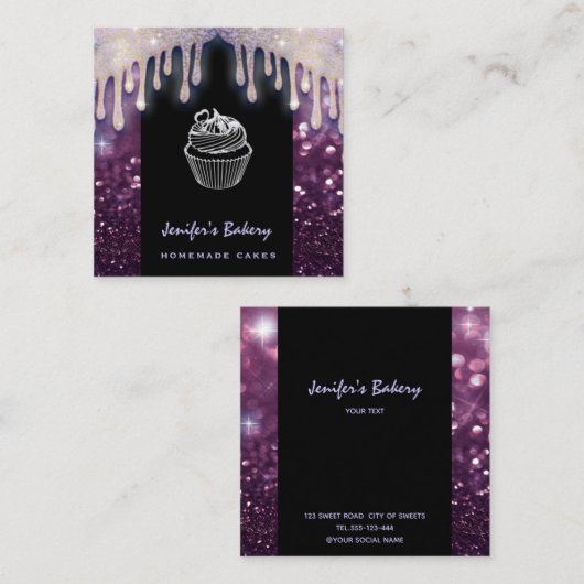 Moderne luxe lekkere cakkerkoekjes vierkante visitekaartje (Voorkant / Achterkant)