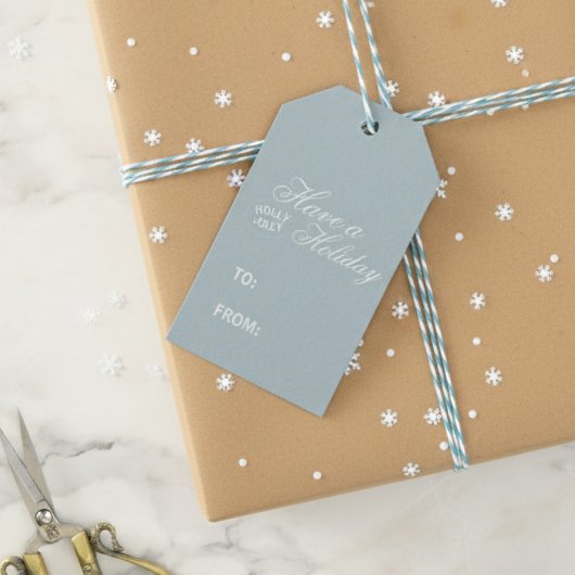Moderne luxe lettertype blauwe feestdagen cadeaulabel
