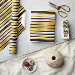 Moderne luxe met zwarte en gouden strepen cadeaupapier