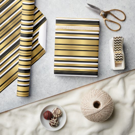 Moderne luxe met zwarte en gouden strepen cadeaupapier (Crafts)