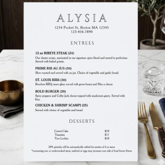 Moderne luxe minimalistische restaurant  menu