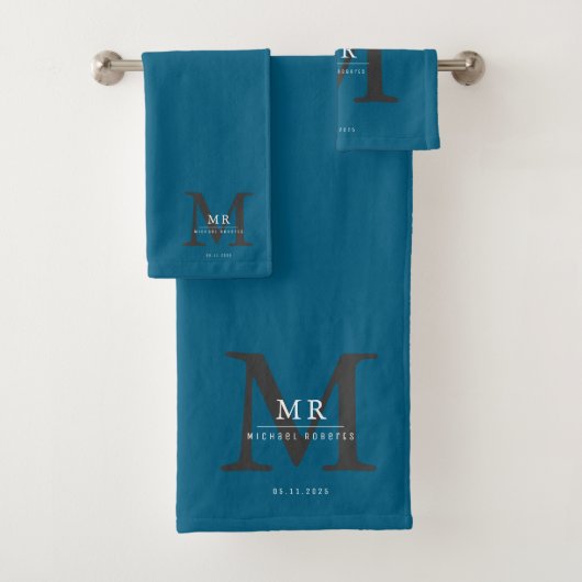 Moderne luxe monogram kleurmatch bad handdoek (Insitu)