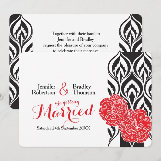 Moderne luxe rode anjer bruiloft uitnodigingen (Voorkant / Achterkant)