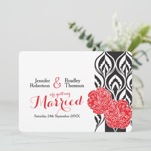 Moderne luxe rode anjer bruiloft uitnodigingen (Staand voorkant)