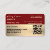 Moderne Luxe Rood en Goud gegraveerd-stijl Auto Visitekaartje (Achterkant)