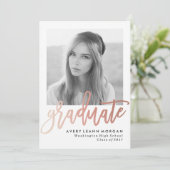 Moderne Luxe Roos Gold Lettering Graduation Party Kaart (Staand voorkant)
