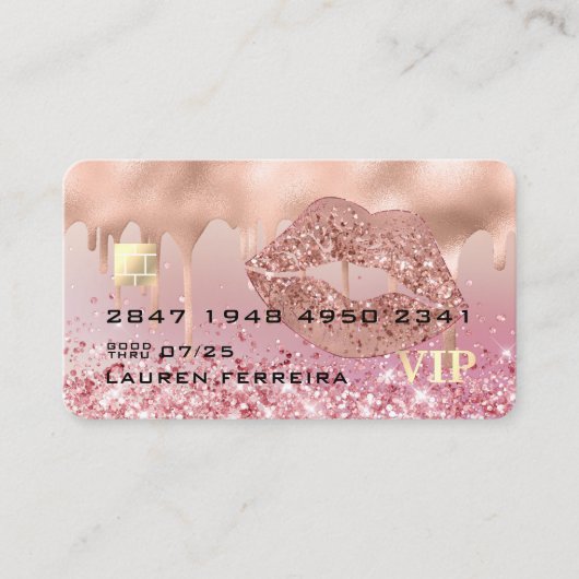 Moderne Luxe Roos Gold Lips Faux Debit Card Visitekaartje (Voorkant)