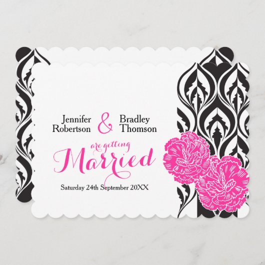 Moderne luxe roze anjer bruiloft uitnodigingen (Voorkant / Achterkant)