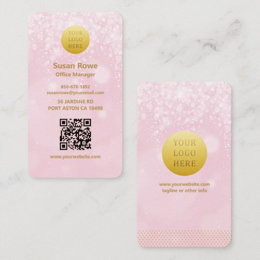 Moderne Luxe Roze Bokeh Balls QR Code Visitekaartje (Voorkant / Achterkant)