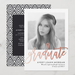 Moderne luxe roze gouden lettering afstudeerfeest kaart