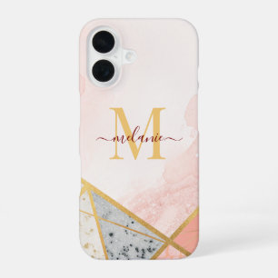 moderne luxe roze gouden monogram elegante iPhone 16 hoesje