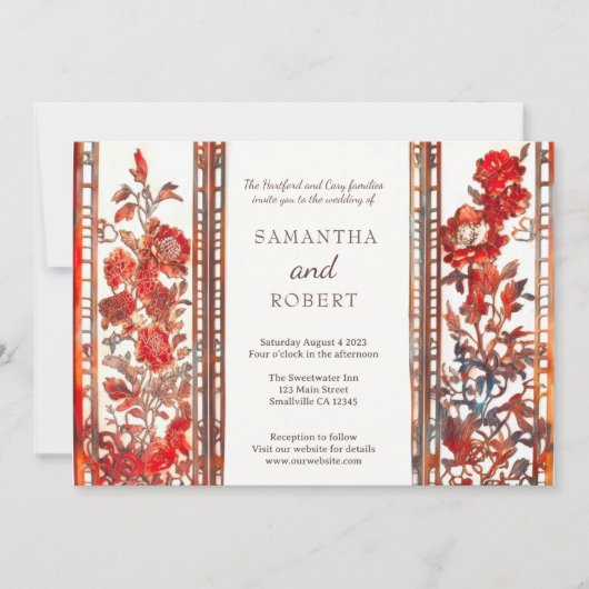 Moderne Luxe Ruby Aziatische bruiloft Kaart (Voorkant)