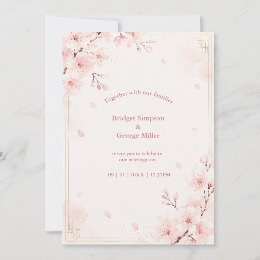 Moderne Luxe Sakura Bruiloft Bloesem Kaart (Voorkant)