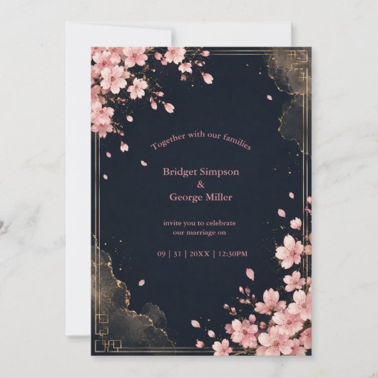 Moderne Luxe Sakura Bruiloftsbloesem Kaart (Voorkant)
